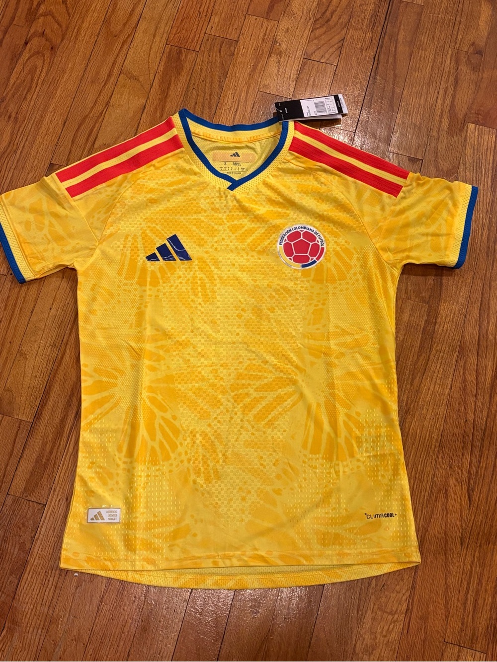 adidas Colombian Yellow Soccer Jersey with Red & Blue Accents S